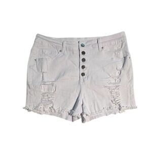 Jeans Women White High Waisted Distressed Button Fly Denim Shorts Size L Summer
